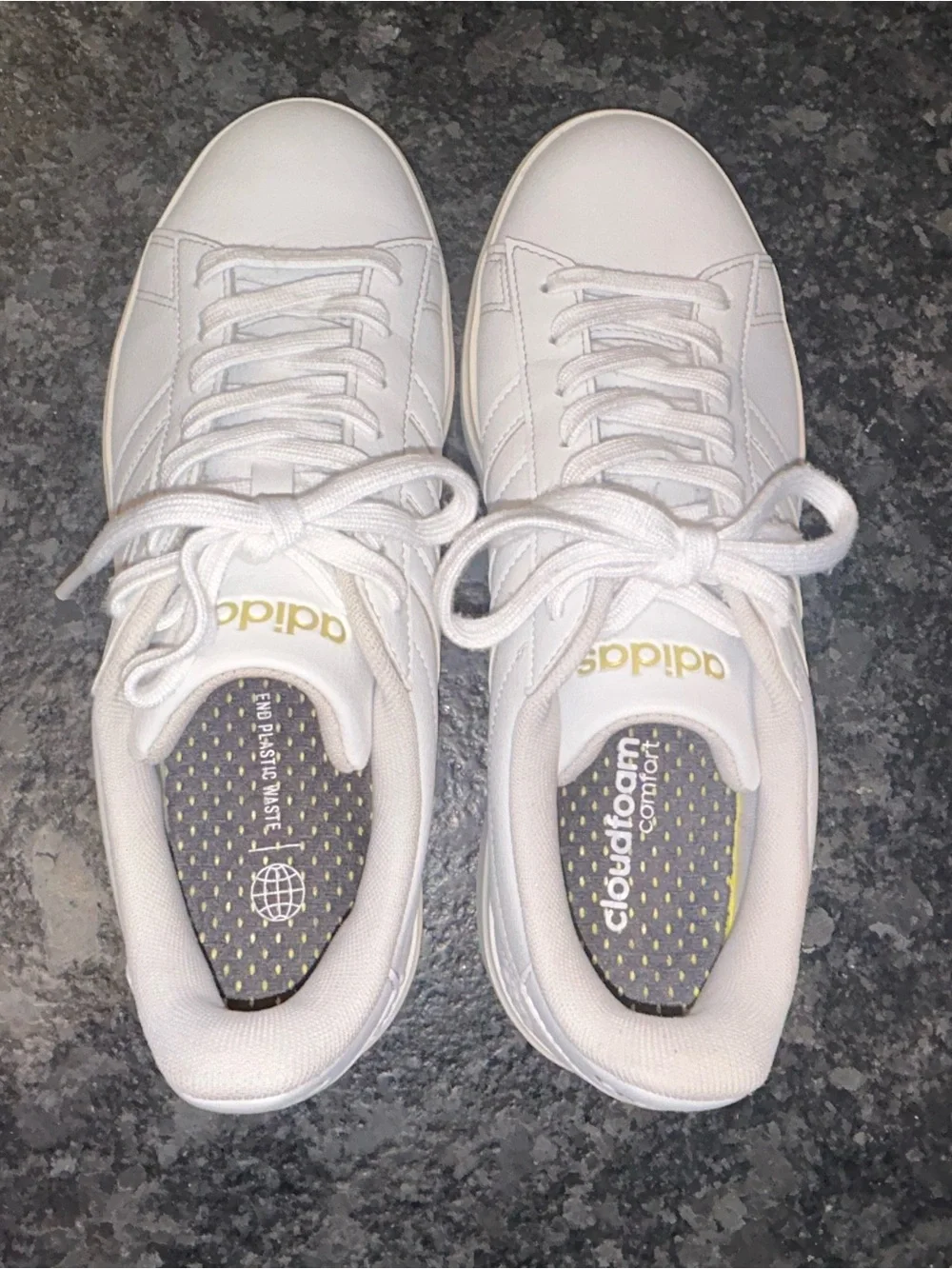 Adidas Grand Court White Sneaker Tongue Label Yellow Lining Women Size 10 (164)